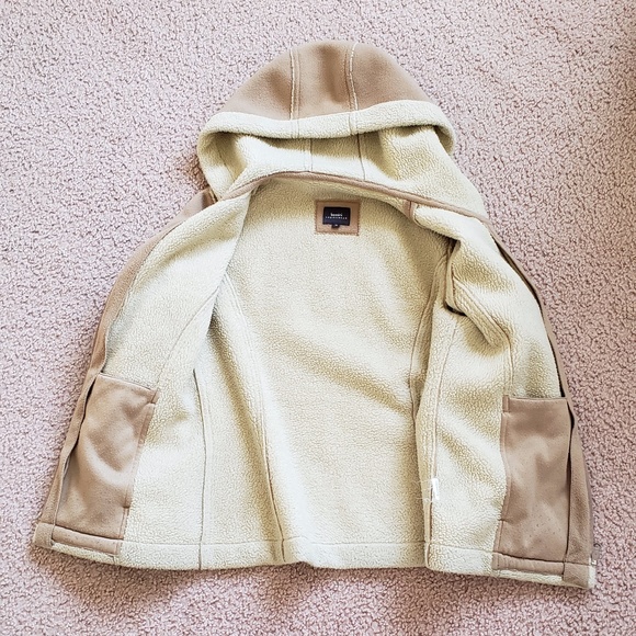 Medium Tan Camel Cream Shearling Cozy Coat w Hood - Picture 14 of 15